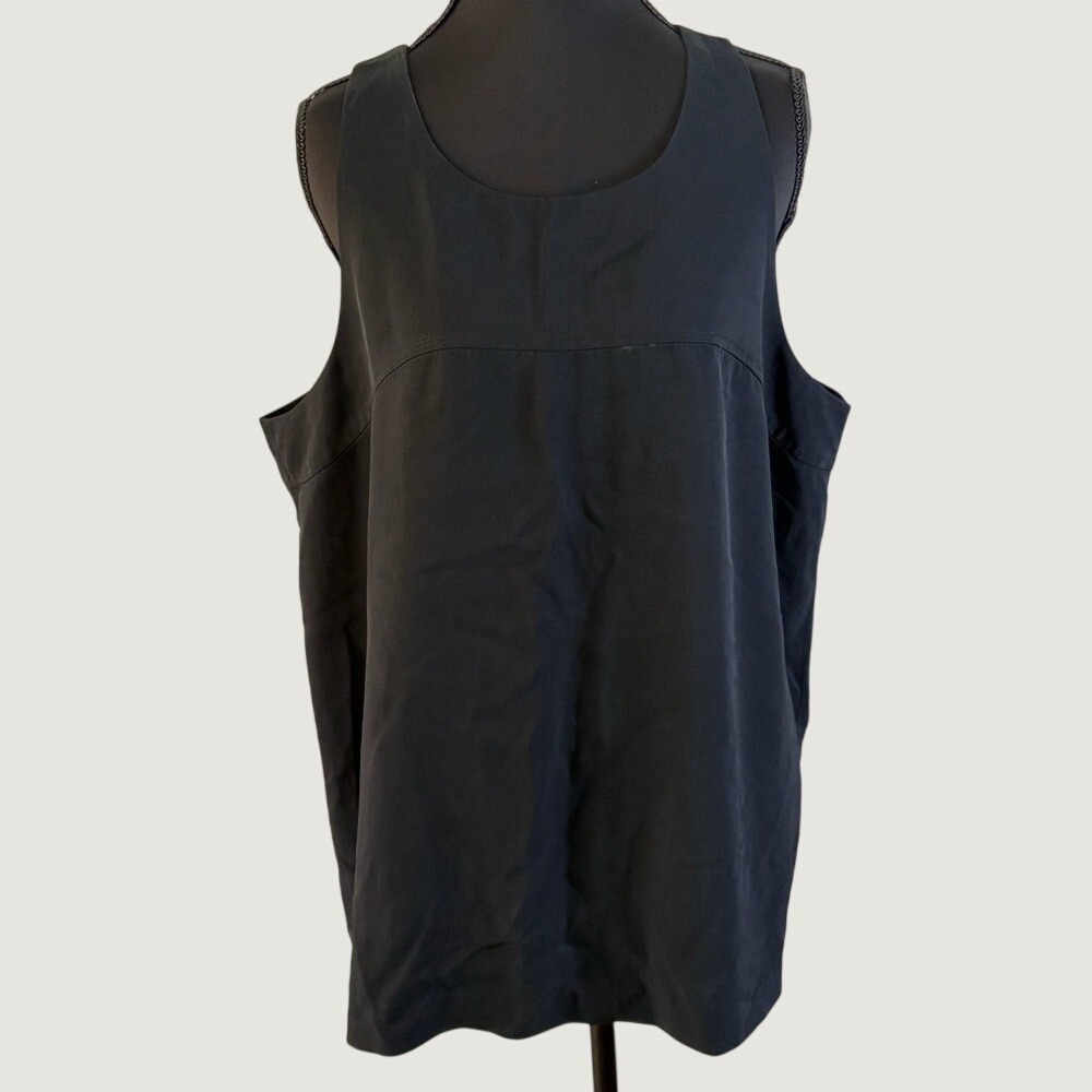 Banana Republic Black Sleeveless‎ Shell Top XL Triacetate Satin Scoop Neck Tank